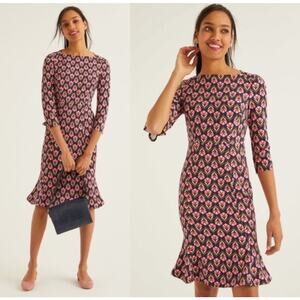 Boden NWT Violette 3/4 Sleeve Pink Blue Sheath Tulip Fitted Dress Sz 8